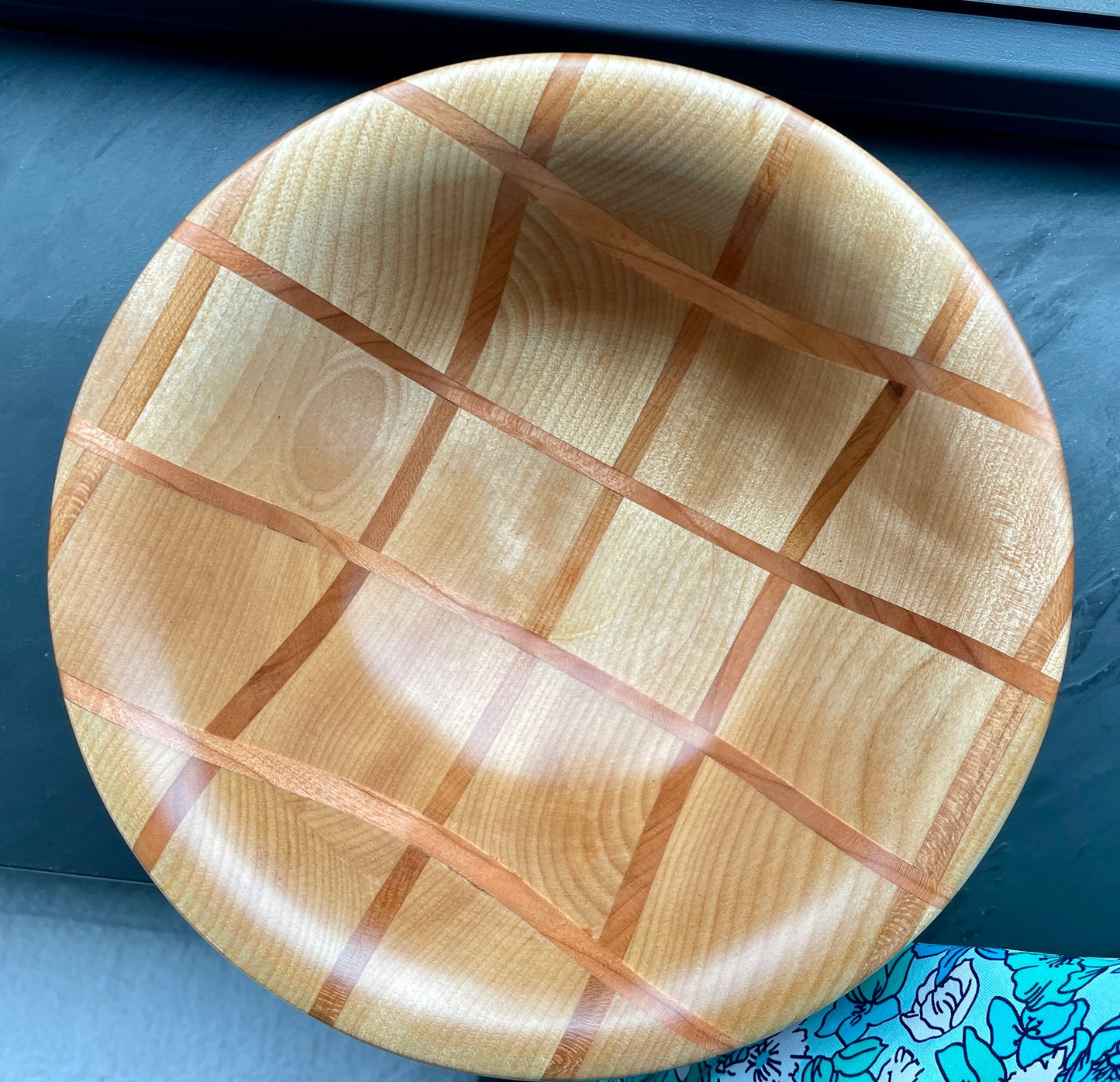 Grid pattern birch and cherry bowl #256