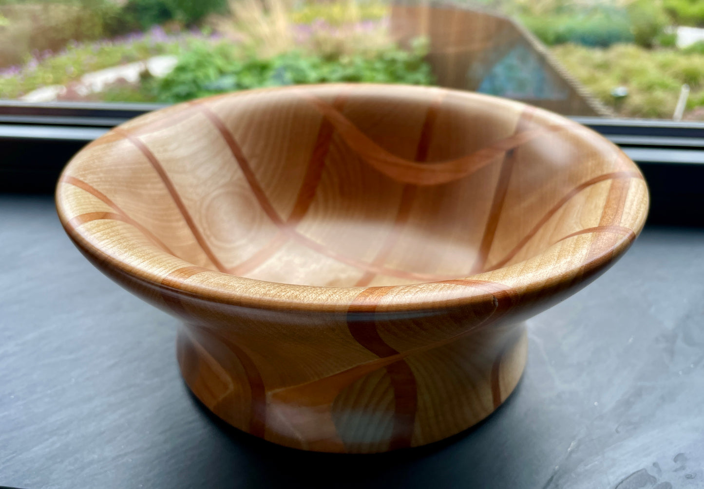 Grid pattern birch and cherry bowl #256